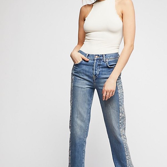 Free People Side Stripe Boyfriend Raw Hem Jeans 28 they run bigger - Picture 3 of 11